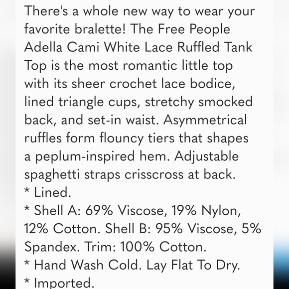 Free People Adella Cami White Lace Ruffled Tank Top NEW! - Picture 5 of 6